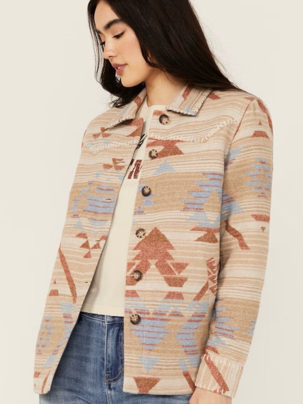 Idyllwind Beige, Rust & Light Blue Patterned Utility Jacket - Picture 1 of 10